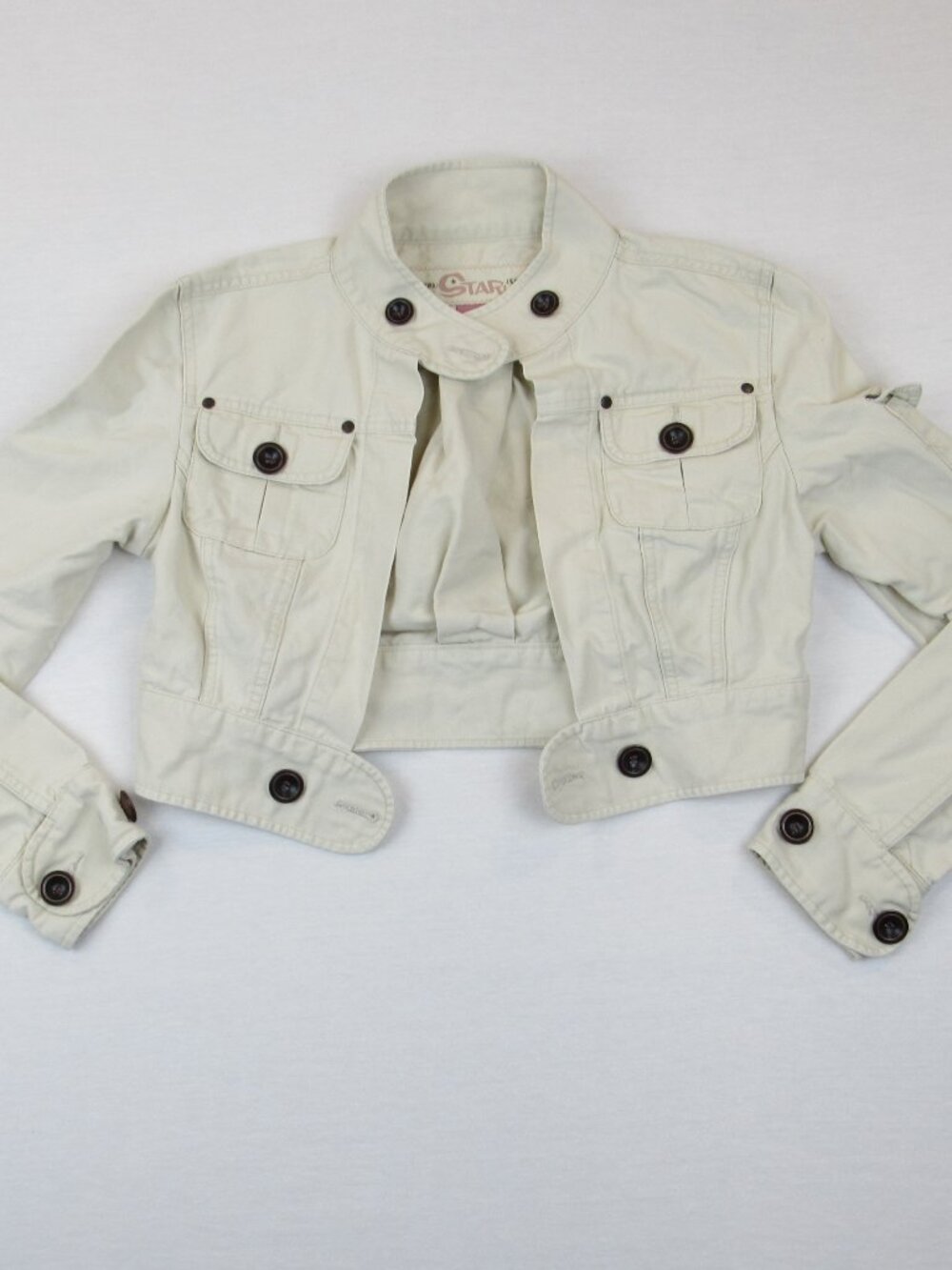 VTG Original Star Jeans Beige Cropped Denim Jacket Size Medium Punk Utility Boho